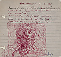 Untitled (woman's head), Peter Agostini American, Purple red ink with graphite on ruled paper