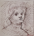Untitled (woman's head), Peter Agostini American, Pen and brown ink on paper