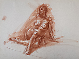 Untitled (Female nude study), Reginald Marsh American, Light red chalk on paper