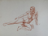 Untitled (Female nude study), Reginald Marsh American, Red chalk on paper