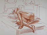Untitled (Female nude study), Reginald Marsh American, Light red chalk on paper