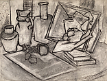 Still Life on a Table, Ludwig Sander  American, Charcoal on paper