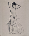 Standing Nude, George Bellows  American, Black conte crayon on paper