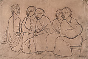 Five Seated Women, Diego Rivera  Mexican, Charcoal on paper