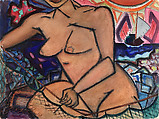 Nude and Net, Alfred Levitt American, Watercolor, opaque watercolor, and brush and pen and black ink on paper