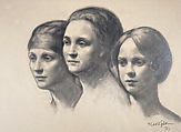 Mrs. Erdmann, Mrs. Whitney and Mrs. Kusar, Kahlil Gibran  Lebanese, Graphite and charcoal on board