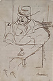 Man at a Café Table, Paris, Umberto Boccioni  Italian, Pen and brown ink on printed paper