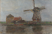 Windmill with Summerhouse II, Piet Mondrian  Dutch, Oil on paper mounted on Masonite