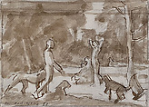 Study for "An Afternoon of Acteon", Milet Andrejevic  American, Pen and brown ink, brown ink wash, and graphite on paper