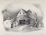 Barn and Trees, Charles Henry Alston American, Lithograph