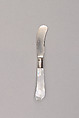 Butter knife, Frederick Carder American, born England, Stainless steel, glass