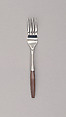 "Canu Muffin 1971" Dinner Fork, Marion Weeber  American, Stainless steel, phenol formaldehyde (Bakelite)