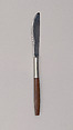 "Canu Muffin 1971" Dinner Knife, Marion Weeber  American, Stainless steel, phenol formaldehyde [Bakelite]