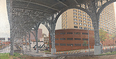 The Cotton Club From Under the Viaduct at Riverside Drive and St. Clair Place, Rackstraw Downes  American, Oil on canvas