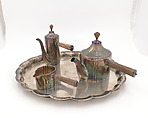 Tea service with tray, Josef Hoffmann  Austrian, Silver alloy, wood and lapis lazuli