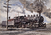 Locomotive, Reginald Marsh American, Watercolor and graphite on paper
