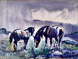 Horses in the Rain (recto); Landscape (verso), Robert Noel Blair (American, Buffalo, New York 1912–2003 Holland, New York), Watercolor with traces of opaque watercolor over graphite on paper