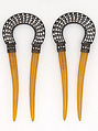 Hair pins, Unknown Designer, Amber, silver, rhinestones, French