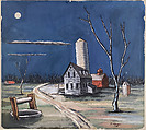 Farm in Moonlight, Daniel Koerner  American, Gouache on board