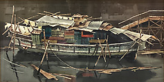 Houseboat, Tokyo Canal, Mario Cooper American, Watercolor on paper