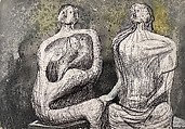 Two Seated Women, Henry Moore  British, Opaque watercolor, watercolor, black ink, wax crayon, and compressed chalk on paper