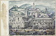 A Town in France, E. Middleton Manigault  American, Watercolor on printed paper