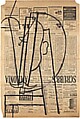 Head of a Man with a Mustache, Pablo Picasso  Spanish, Brush and black ink, charcoal, and graphite on newspaper
