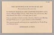 Exhibition invitation, The Metropolitan Museum of Art American, Ink on cardstock, American