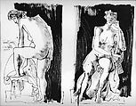 The Muses, Byron Browne American, Brush and black ink and wash with scrathing on paper
