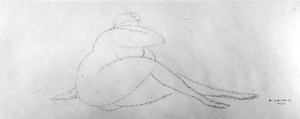 Seated Woman, Gaston Lachaise American, Light blue crayon on paper