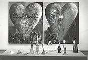 Lausanne, Jim Dine  American, Oil, enamel, wood, and electrical outlets on two plywood panels, with eight cast aluminum, painted ceramic lamps