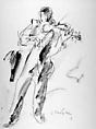 The Violinist, Herman Jensen Danish, Chalk and watercolor on paper