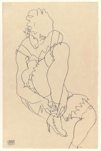 Woman Buttoning Her Shoes (recto); Study for Reclining Nude with Arms Raised (verso)