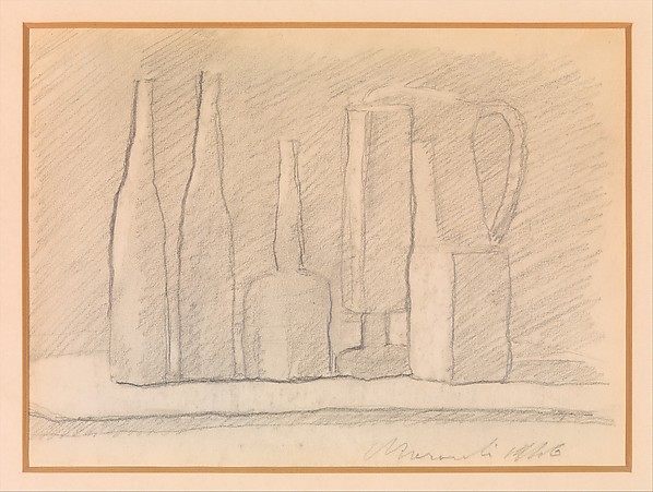 乔治·莫兰迪《静物》纸上石墨素描，1946年