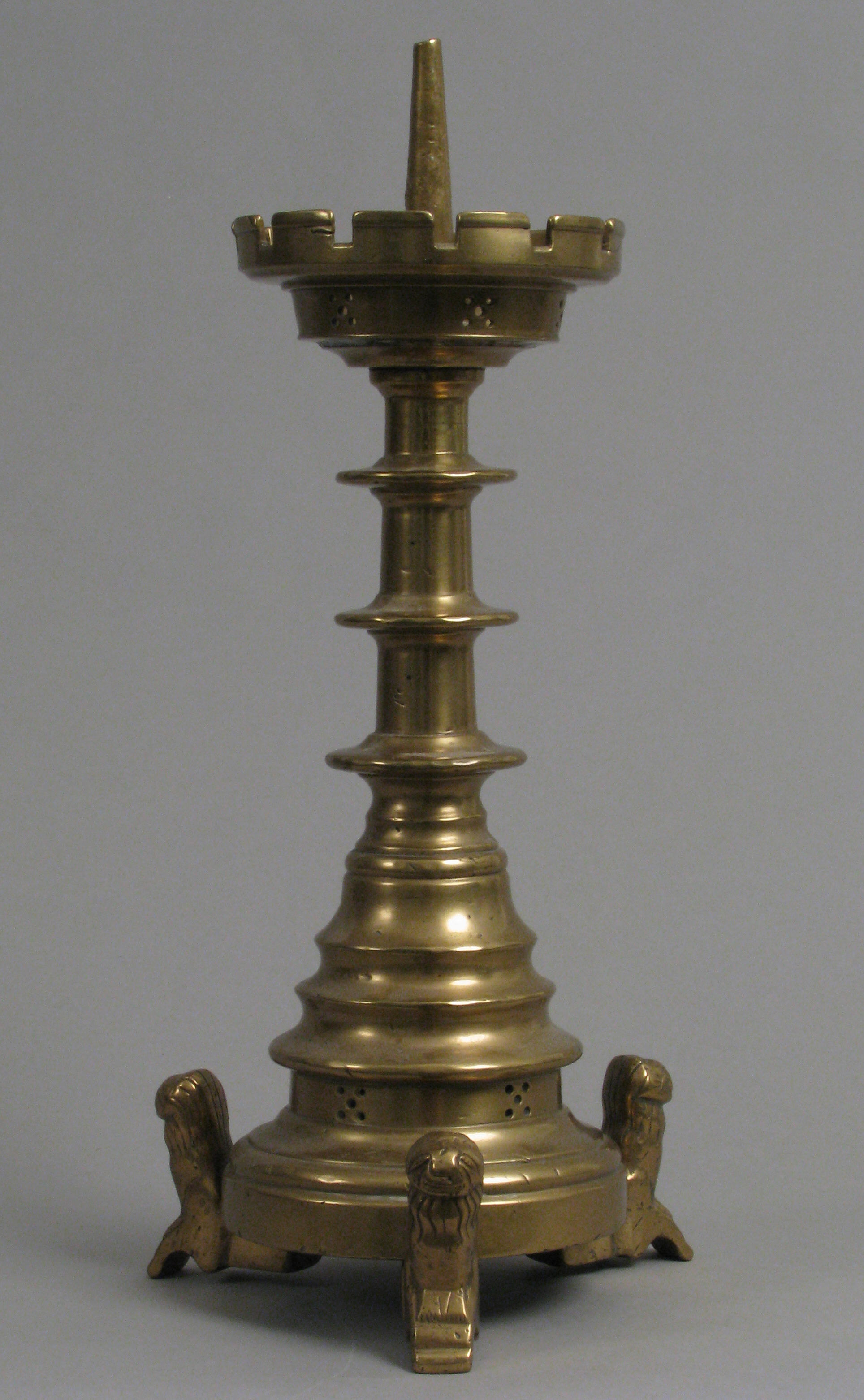 A brass pricket candlestick , NETHERLANDISH, 15TH CENTURY
