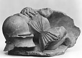 Boy Mourner resting on Helmet and Shield, Alabaster with traces of paint, South Netherlandish or Rhenish
