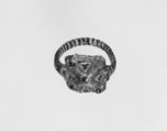 Finger Ring, Copper alloy band?, silver bezel coated with gold, garnet or glass paste, Frankish