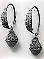 Earring, Copper alloy sheet, filigree, and granulation all with "tinned" surface, Avar