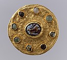 Disk Brooch with Cameo, Sheet gold, onyx, glass, and wire, Langobardic (mount); Roman (cameo)