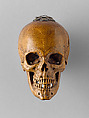 Prayer Bead in the Form of a Skull with the Entry into Jerusalem and the Carrying of the Cross, Fruitwood, German (?)