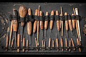 Commemoration of Woodcarver Ottaviano Jannella, Sculpture, tools, and eyeglasses of Ottaviano Jannella (Italian, Ascoli Piceno 1635–1661 Ascoli Piceno), Boxwood, metal, and glass; engraving on paper, Italian