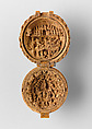 Prayer Bead with the Last Judgment and the Coronation of the Virgin, Boxwood, with traces of later gilding, Netherlandish