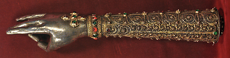 Arm Reliquary of Saint Sahak Partev, Silver and silver-gilt, colored stones, filigree work, Armenian