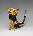 Drinking Horn, Gilded copper, champlevé enamel, and horn (bos bonasus or domesticated cow), German