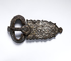 Belt Buckle, Iron overlaid, inlaid with silver, iron rivets, Frankish