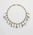 Necklace with Pendant Crosses, Gold, pearl sapphire, smokey quartz, quartz, Byzantine