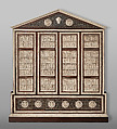 Cabinet frontal with panels from two Embriachi caskets, Baldassare degli Embriachi (Italian, active 1390–1409) (Workshop), Bone and Certosina (inlays of stained woods, bone and horn) with traces of gilding, Italian