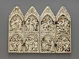 Folding Devotional Shrine with Scenes from Christ's Passion, Elephant Ivory, with modern paint, gilding, and metal mounts, French or German