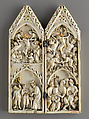 Folding Devotional Shrine with Scenes from Christ's Passion, Elephant Ivory, with modern paint, gilding, and metal mounts, French or German