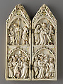 Folding Devotional Shrine with Scenes from Christ's Passion, Elephant Ivory, with modern paint, gilding, and metal mounts, French or German